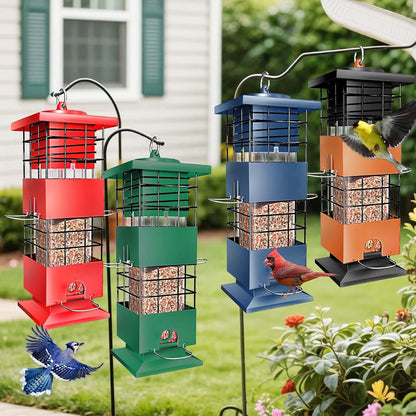 Squirrel Proof Bird Feeder, 3LBS Hanging Bird Feeders for Outdoors, Metal Anti-Squirrel Birdfeeder for Blue Jay, Cardinal, Outside (Red)
