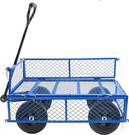 Solid Wheels 10" Flat Free Tires Steel Garden Wagon cart A Large-Capacity mesh with a Load of 1100LBS,with Detachable Side and no Pneumatic Tires,can be Used in Farms,Warehouses,etc.