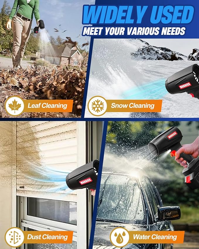 Cordless Leaf Blower with 2 X 4.0A 20000mAh Batteries Brushless Motor, Lightweight Low Decibel Turbo Jet Blower with Pro Earplugs for Patio Cleaning,Car Blowing Water, Blowing Leaves and Dust (Black)