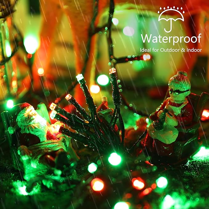 Brizled Red & Green Christmas Lights, 78.74ft 240 LED Outdoor Christmas Lights Connectable, 8 Modes Mini Xmas Light String Plug-in Mini Xmas Tree Light with Timer for Outside Garden Party Decor