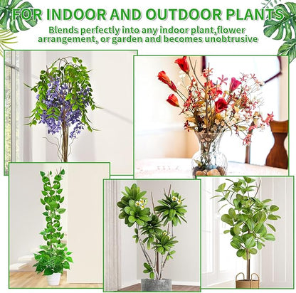 4 Pack 27.56" Detachable Twig Plant Support Stakes Set, Blends in to Plant, Branch Plant Sticks with Orchid Clips Twist Plant Ties, Twig Trellis for Indoor Outdoor Plants Potted Plants Flower