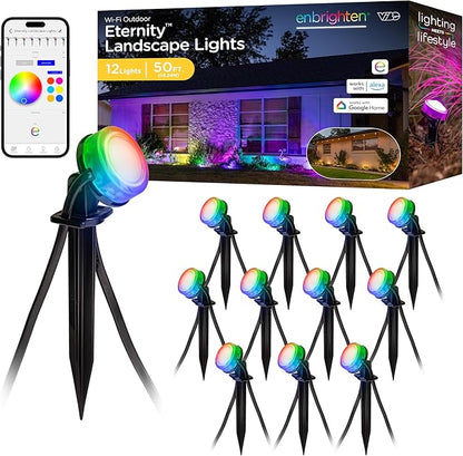 Enbrighten Vibe Eternity Garden Lights, 50ft, 12 RGBWIC LEDs, Waterproof, Uplights, Outdoor Landscape Lighting, Home Exterior Spotlight, Smart App, Works with Alexa, Google Home, 83790