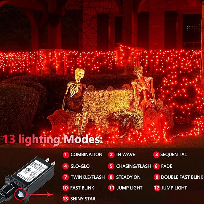 Connectable 200 LED String Lights Indoor Outdoor, 66FT Red Christmas Lights Waterproof, 13 Modes with Timer, Twinkle Fairy Lights Plug in Clear Wire for Christmas Tree, Bedroom, Halloween Decor
