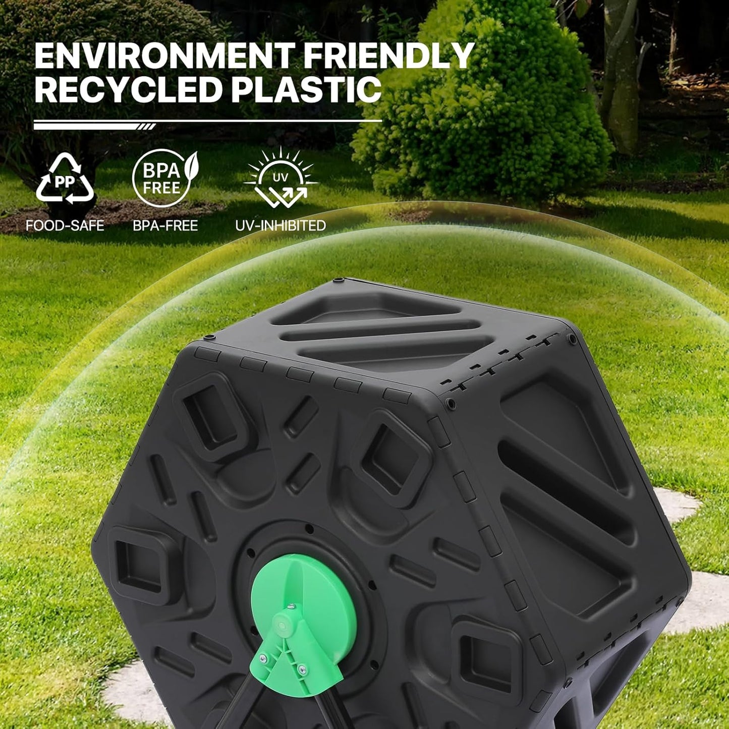 MoNiBloom 17 Gallon Single Compost Tumbler, BPA Free Outdoor Light Weight Compost Bin w/Sliding Door, All-Season Fast Working Rotating Chamber Composters for Garden Patio