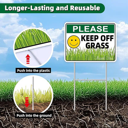 Keep Off Grass Sign, 2-Pack 13"x10" H-Metal Stakes, Double-Sided Signs, Corrugated Plastic, Keep Off Grass Signs For Yard