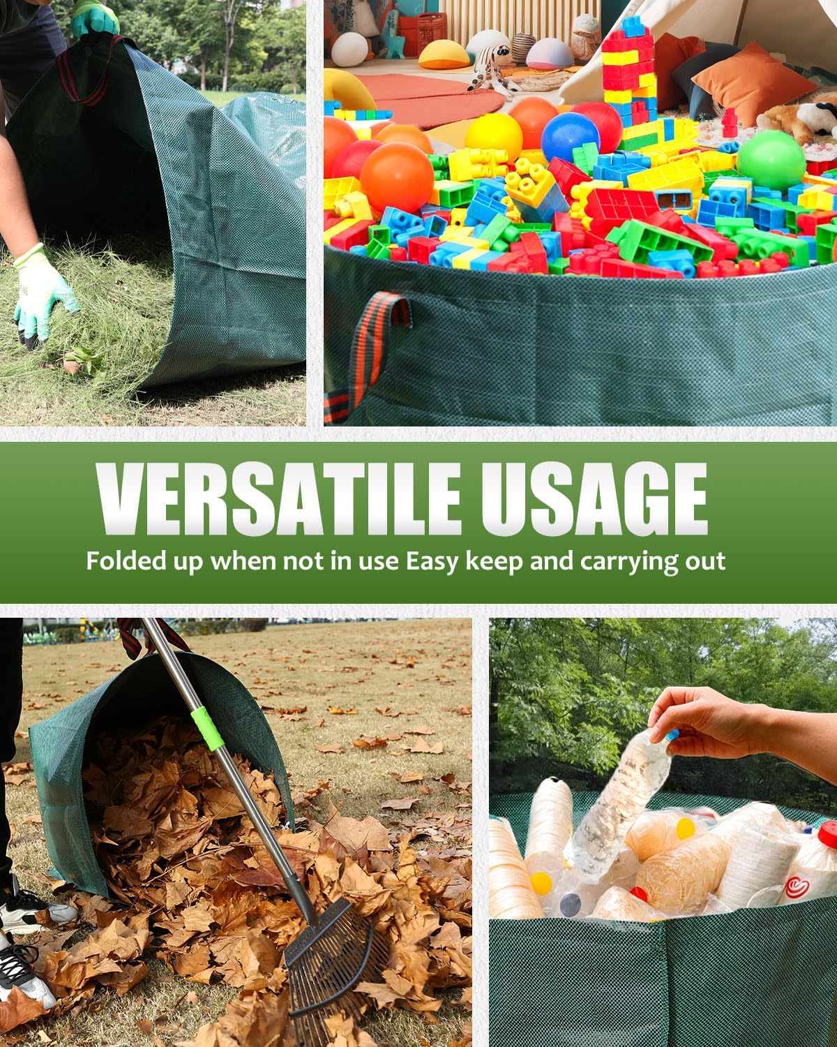 Joyhalo Reusable Yard Waste Bags, 2 Pack 40 Gallon Dustpan-Type Garden Bag for Collecting Leaves Garss Clippings, Heavy Duty lawn and leaf bags, Garden Waste Container for Clean Up Outdoor Debris