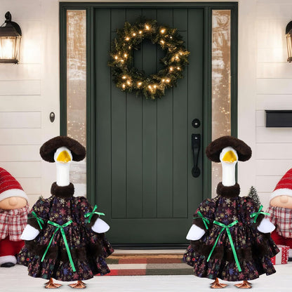 Suzile Christmas Porch Goose Outfit Winter Costume for 23" High Cement or Plastic Goose Clothes for Yard Lawn Outdoor Garden Patio Concrete Duck Statue for Winter Snowflake Xmas Dress Holiday Decor