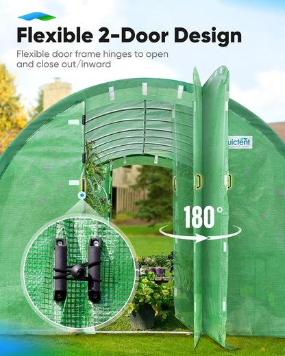 Quictent Premium Greenhouse Swing Door Large Walk-in Green Houses for Outdoors, Upgraded Tunnel Hoop House Frame and Cover for Outside Garden Plant, 2 Swing Door 8 Screen Window, 20x10x6.6 FT, Green