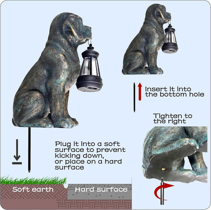 Solar Resin Dog Statue - Garden Art Figurine Dog for Yard Patio Lawn Balcony Decor, Home Houses Holiday Lighting, Outdoor Decoration, Unique Birthdays Ideal Gifts for Mom Grandma Women Wife Sister