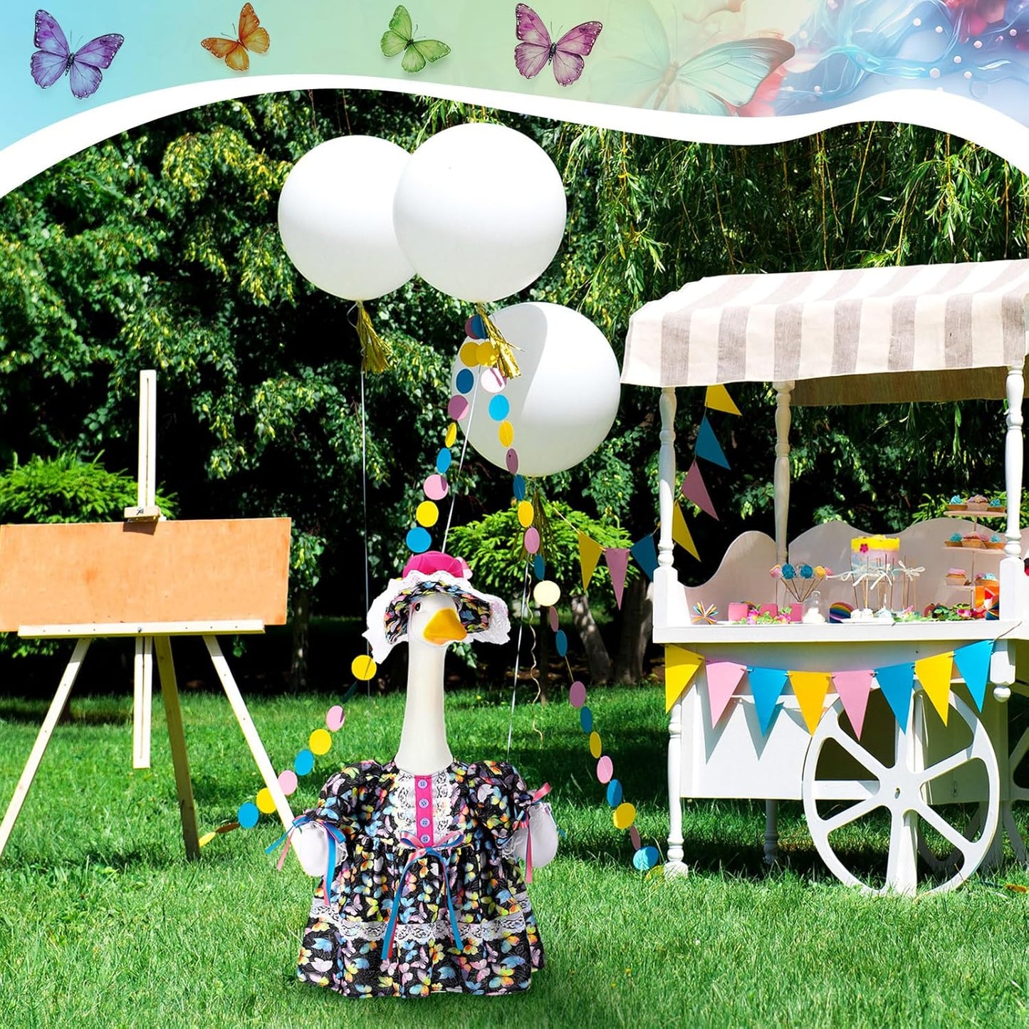 Suzile Porch Goose Outfit Butterfly Clothes for 23" High Cement or Plastic Goose Costume Dresses for Yard Lawn Outdoor Garden Patio Statue Holiday Spring Decor