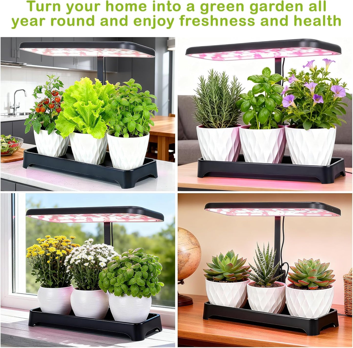 Indoor Garden Led Grow Light, Full Spectrum LED Grow Lamp for Indoor Plants with Intelligent Controller, Height Adjustable, Ideal for Home Desk Plant Lighting (Black, 16 * 6.3 * 7.1 inch)