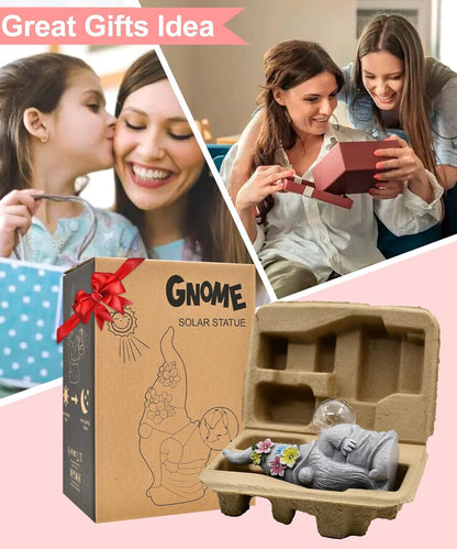 Qeeman Garden Decor Gnome Blow Bubbles: Outdoor Decorations Yard Art Statues for Patio Balcony Lawn Figurine - Gifts for Mom Grandma