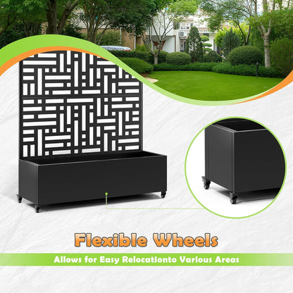 Metal Raised Garden Bed with Trellis, 2-in-1 Planter Box & Privacy Screen for Climbing Plants, Outdoor Standing Flower Bed with Drainage Holes, 47.2" L x 16.7" W x 70.8" H, Black-Helen