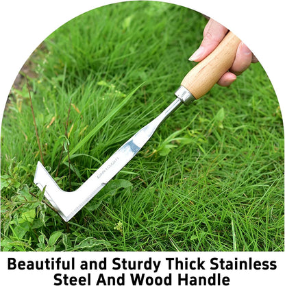 2PCS Garden Weeding Tool Set, Stainless Steel Weed Puller with Ergonomic Wood Handle, Heavy Duty Manual Hand Weeder Fork for Lawn, Farmland & Patio, Deep Root Removal Tool
