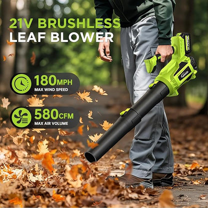 Leaf Blower Cordless, WOKEGI 21V 2 x 4.0Ah Batteries and Fast Charger, with 5-Speeds & Turbo Mode Electric Cordless Leaf Blower, Brushless,3 Tubes for Patio,Lawn,Yard,Garage,Blowing Leaves, Dust, Snow