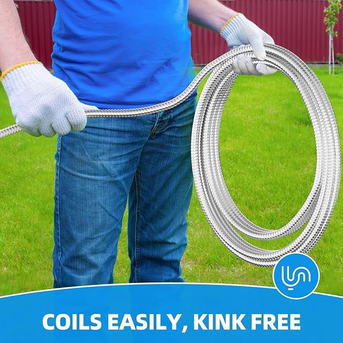 SPECILITE Metal Garden Hose 50ft Heavy Duty 304 Stainless Steel Water Pipe for Yard, Outdoor, RV - Durable, Tough & Flexible, Kink & Tangle Free, Pet-proof, Puncture Resistant with Independent Grip