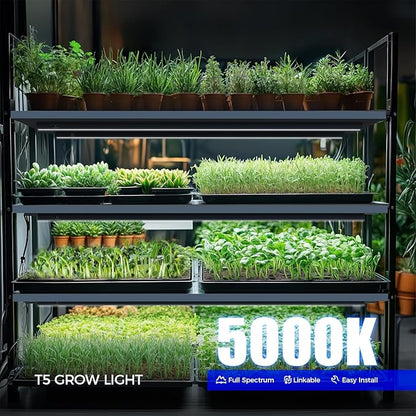 Barrina T5 Plant Lights for Indoor Growing, 3FT 128W (8 X 16W) Led Grow Light with Magnetic Design, Full Spectrum Grow Light Strip with Black Cover, Plug and Play, 5000K, 8 Packs