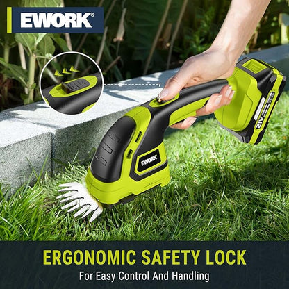 EWORK Hedge Trimmer Cordless 21V Electric Hedge Trimmers Cordless with Battery and Charger, Handheld Power Bush/Shrub Trimmer, Lightweight Battery Powered Hedge Cutter, Grass Shears,Hedge Clippers