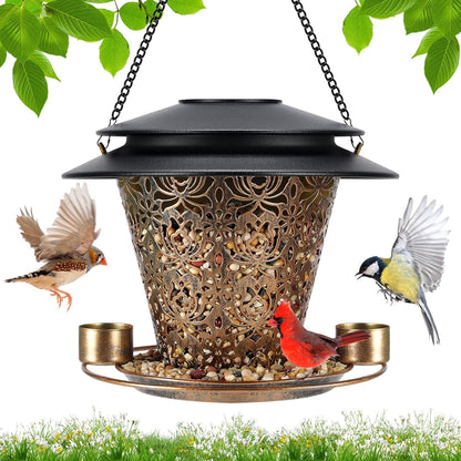 Solar Bird Feeders for Outside Hanging Metal Wild Bird Feeder Solar Lanterns Outdoor Waterproof Garden Decor for Yard Brown
