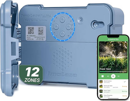 ImoLaza Outdoor Smart Sprinkler Controller, 12-Zone WiFi Irrigation Controller with Hyper-Local Weather, App Remote Control, Works w/ Alexa, Auto Watering, Rain/Freeze/Wind Skip, Smart Fault Detection