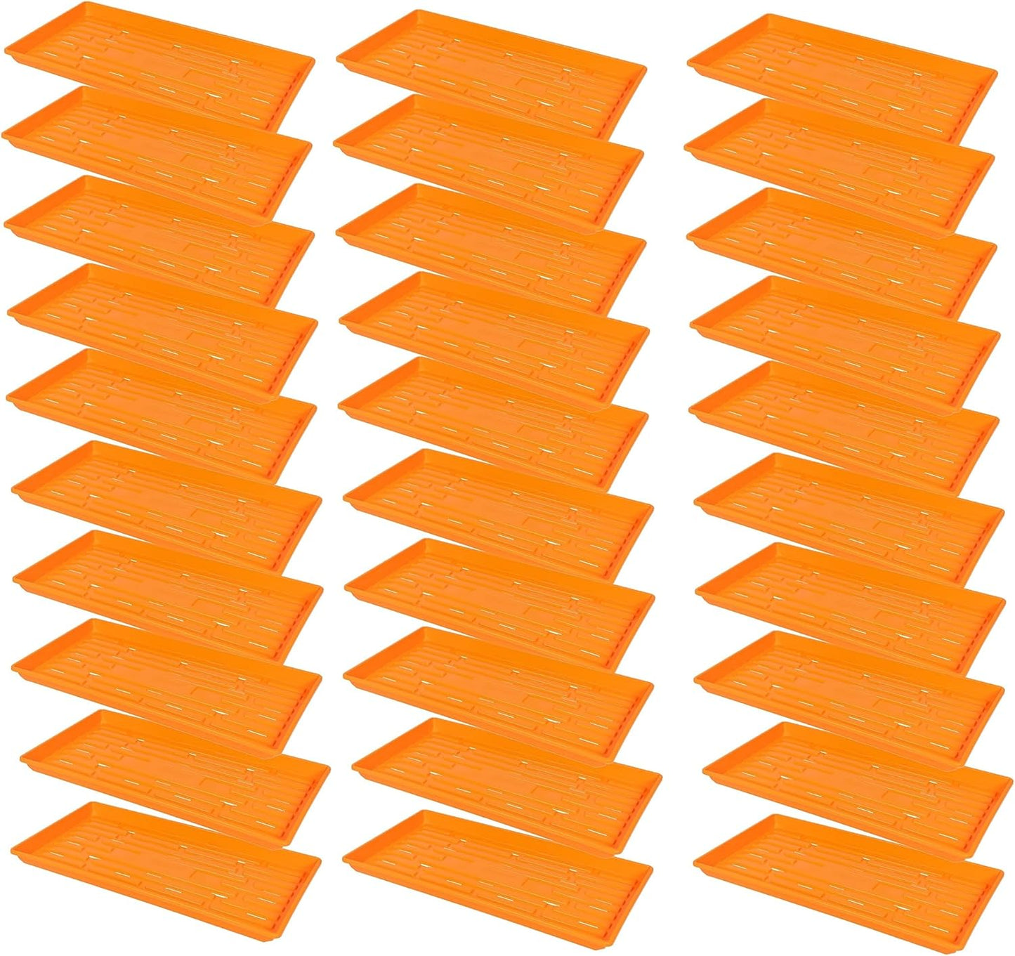 SUNPACK 10" x 20" Heavy Duty Shallow Plastic Seed Starting Tray, Orange, 1" (Pack of 30) - Lined with Drainage Holes for Excess Water and Aeration, Ideal for Greenhouses or Indoor Gardening