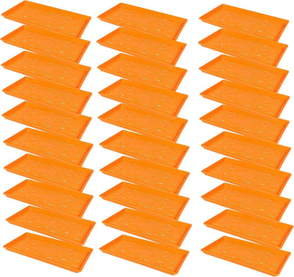 SUNPACK 10" x 20" Heavy Duty Shallow Plastic Seed Starting Tray, Orange, 1" (Pack of 30) - Lined with Drainage Holes for Excess Water and Aeration, Ideal for Greenhouses or Indoor Gardening