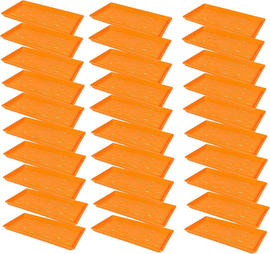 SUNPACK 10" x 20" Heavy Duty Shallow Plastic Seed Starting Tray, Orange, 1" (Pack of 30) - Lined with Drainage Holes for Excess Water and Aeration, Ideal for Greenhouses or Indoor Gardening