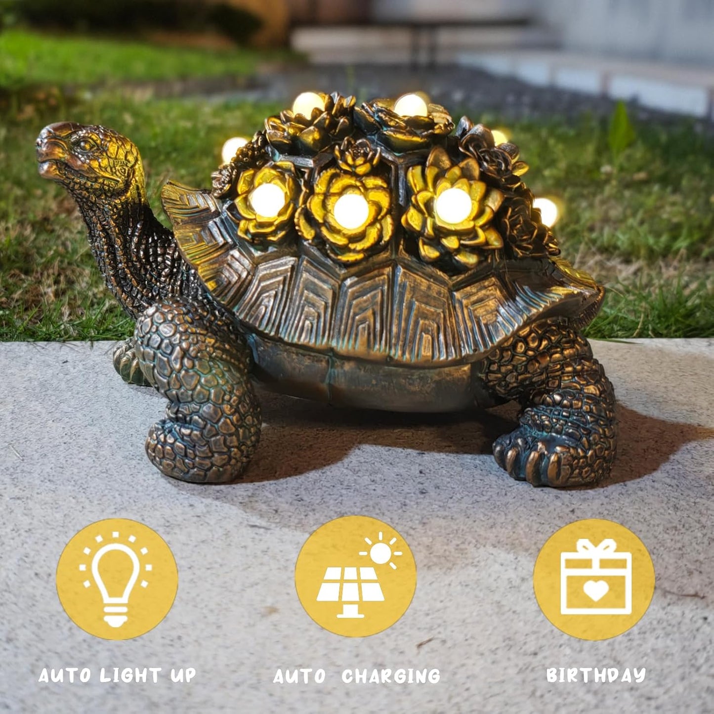 Outdoor Solar Turtle Decor - Resin Succulent Planter with Waterproof LED Shell, Unique Garden Gift for Plant Lovers for Patio, Balcony, Yard Ornament