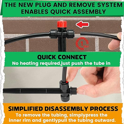 MIXC 20pcs Two-Way Quick-Connect Drip Irrigation Emitters for 1/4" Drip Irrigation Tubing - Adjustable Push-to-Connect 360° Drip Emitters Stream on 7" Sturdy Stake for Irrigation System