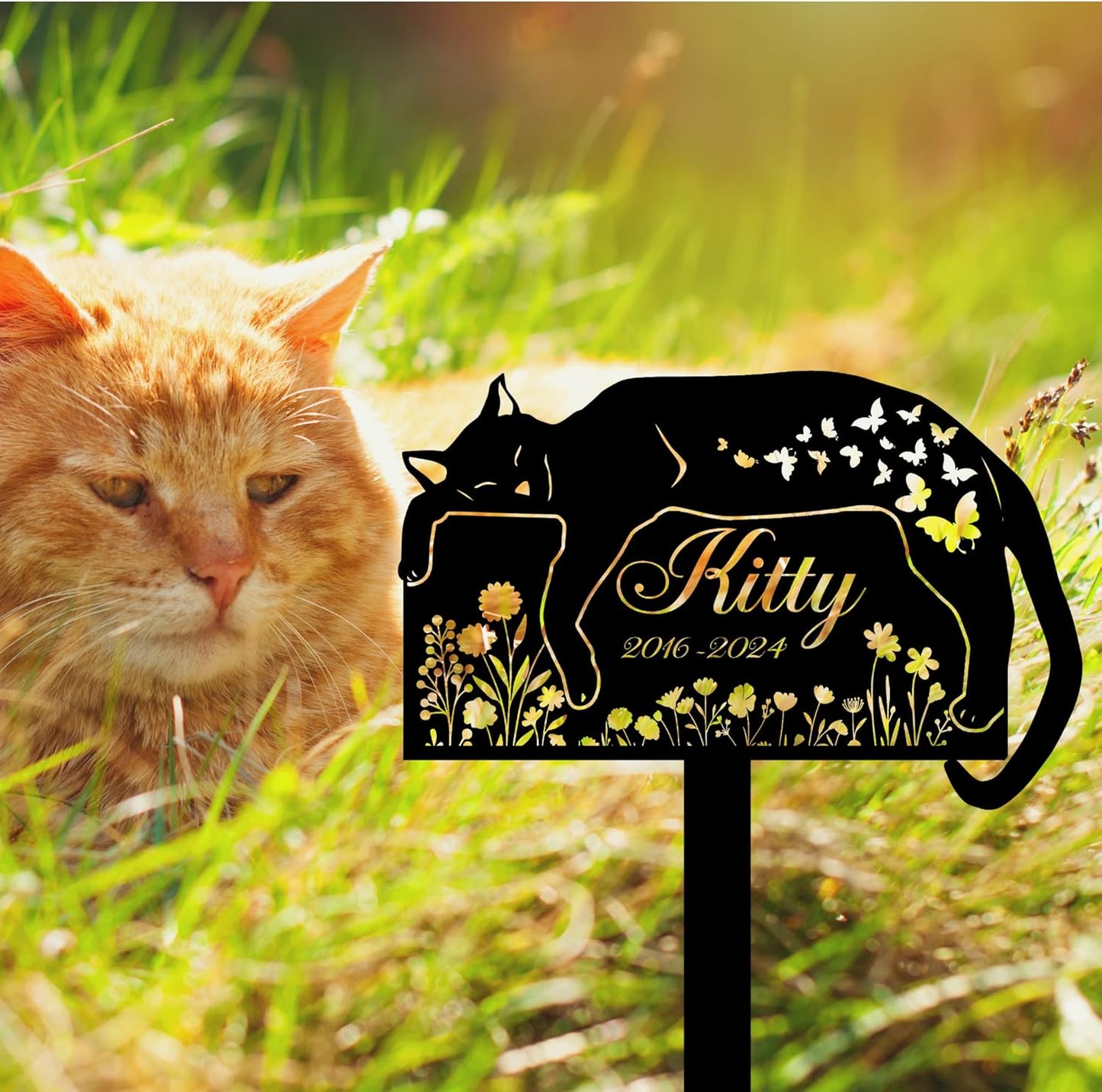 Personalized Cat Grave Marker – Custom Outdoor Pet Memorial Stone with Name and Years, Cat Headstones for Backyard or Pet Cemetery, Pets Grave Markers