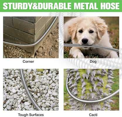 Garden Hose 100ft Stainless Steel Water Hose Super Tough Flexible Water Pipe with Brass Fittings and Sprayer Nozzle, No Kink, Rust Proof