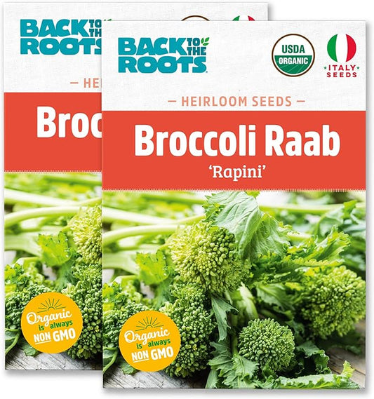 Back to The Roots 100% Organic Heirloom Seeds - Broccoli Raab Value Pack (400mg Total)