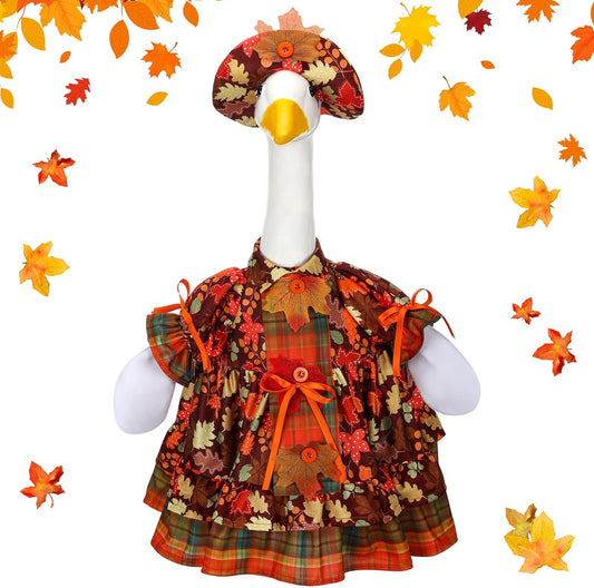 Suzile Thanksgiving Porch Goose Outfit Fall Maple Goose Clothes for 23 Inch Cement or Plastic Geese Costume Dress for Yard Lawn Outdoor Garden Patio Duck Statue Autumn Party Xmas Holiday Decor