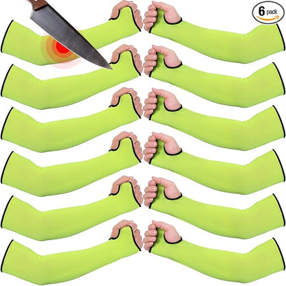 JaGely 6 Pairs Level 5 Cut Resistant Sleeves with Thumb Hole 18 Inches Arm Protection Sleeve Farmer Gardening (Green)