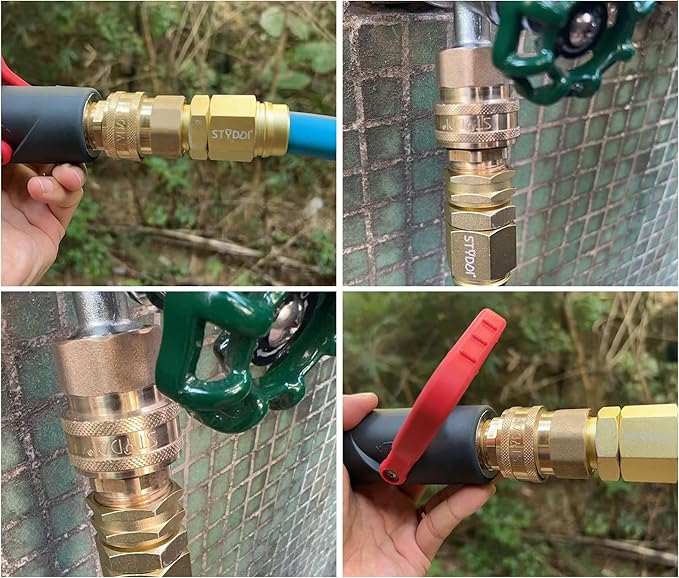 STYDDI 3/4-inch Full Flow Super Heavy Duty Hose Quick Connect Fittings, Lead-Free Brass Full Port Garden Hose Quick Connector Coupler, 3/4” GHT High-Volume Hose Quick Release Adapter Set, 2 Set