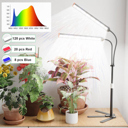 GooingTop Grow Light for Indoor Plants,5000K Full Spectrum Growing Plant Lamp with White Red Blue LED for Pots Succulents Seed Starting,Height Adjustable 10-32'' with Optional Dimming & Timer
