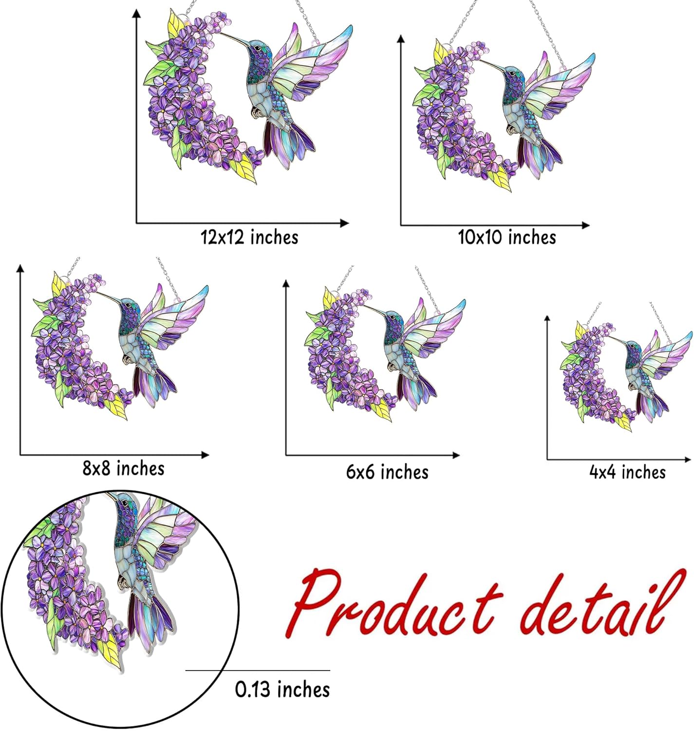 Purple Floral Hummingbird Acrylic Suncatcher Stained Glass Effect Window Car Hanging Christmas Ornament Indoor Outdoor Decor Garden Boho Sun Catcher for Bird Lover for Women Mom Grandma