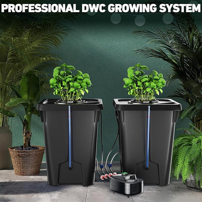 2 Buckets DWC Hydroponics Grow System with Top Drip Kit, 7 Gallon Deep Water Culture with Air Pump, Air Stone, Air Hose, Recirculating Drip Garden System