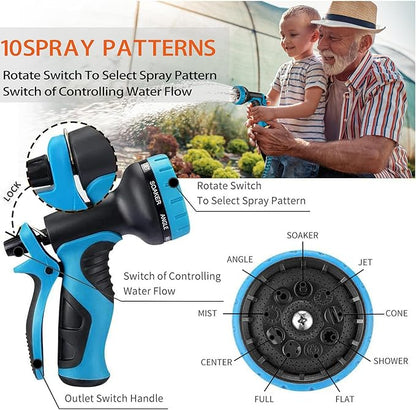 50 ft Expandable Garden Hose with 10 Patterns Nozzle,Kink-Free, Flexible Expanding Water Hoses with 3/4" Solid Fittings and 4-Layer Latex Core - Garden Hoses