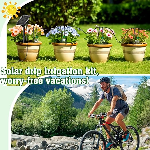 Solar Drip Irrigation System for Garden, Automatic Drip Irrigation Kits,Plants Self Watering Devices for Vacation,Solar Powered Water Pump for Potted Plants,Raised Beds,Greenhouse (15 Pots)