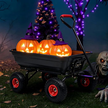 600lb Garden Dump Cart,4 Cu.Ft Utility Wagon Wheelbarrows with Quick-Release System&4 Pneumatic Tires,Heavy Duty Yard Dump Wagon with Steel Frame for Farm, Garden,Halloween Hauling(Black)