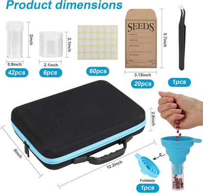 48 Slots Seed Storage Organizer Box, Garden Vegetable Plant Flower Seeds Saving kit with Write Label Funnel Tweezer 2 Sizes Storage Bottles