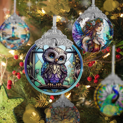 Owl Stained Glass Suncatcher and Christmas Ornament - Holidays Decor for Owl Lovers