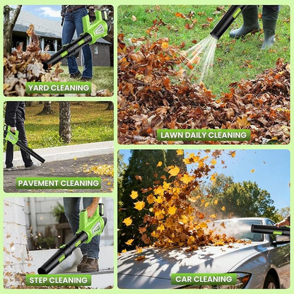 Leaf Blower Cordless, 21V Brushless Powerful Electric Leaf Blower with 2x4.0Ah Batteries and Fast Charger,6-Speed Modes,Shoulder Strap, Lightweight Leaf Blowers for Lawn Care,Blowing Leaves,Dust, Snow