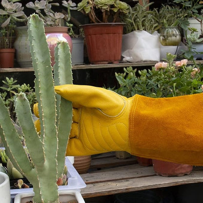 Acdyion Gardening Gloves for Women/Men Rose Pruning Thorn & Cut Proof Long Forearm Protection Gauntlet, Resistant Thick Cowhide Leather Work Garden Gloves