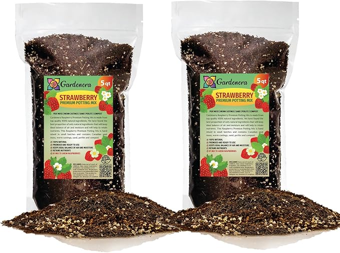 Gardenera Strawberry Premium Potting Soil Mix - Ideal Blend for Growing Robust and Flavorful Strawberries - 10 Quart