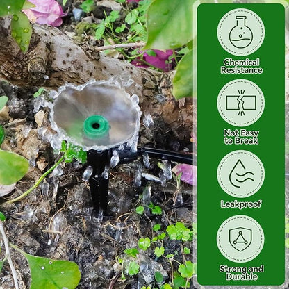 50PCS 1/4” Drip Irrigation Drippers with Lock, Kalolary Drip Irrigation Emitters for 4/7mm Tube, Adjustable 360 Degree Vortex Water Flow Sprayer Micro Spray Drip System Parts for Lawn Yard Pot (Green)