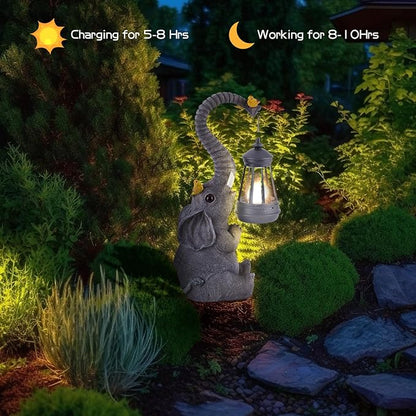 ILLUMINEW Solar Outdoor Garden Decor Elephant Statues Lights, Lucky Elephant Unique Mom Birthday Gifts for Mom, Housewarming Gifts and Yard Decoration, Cute Birds Garden Sculpture Decor