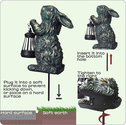 Solar Garden Outdoor Decor Bunny Statues,Figurine Decorations Rabbit for Yard Patio Lawn Balcony Ornament, Home Houses Holiday Lighting, Unique Housewarming Gifts for Mom Grandma Women Wife Sister