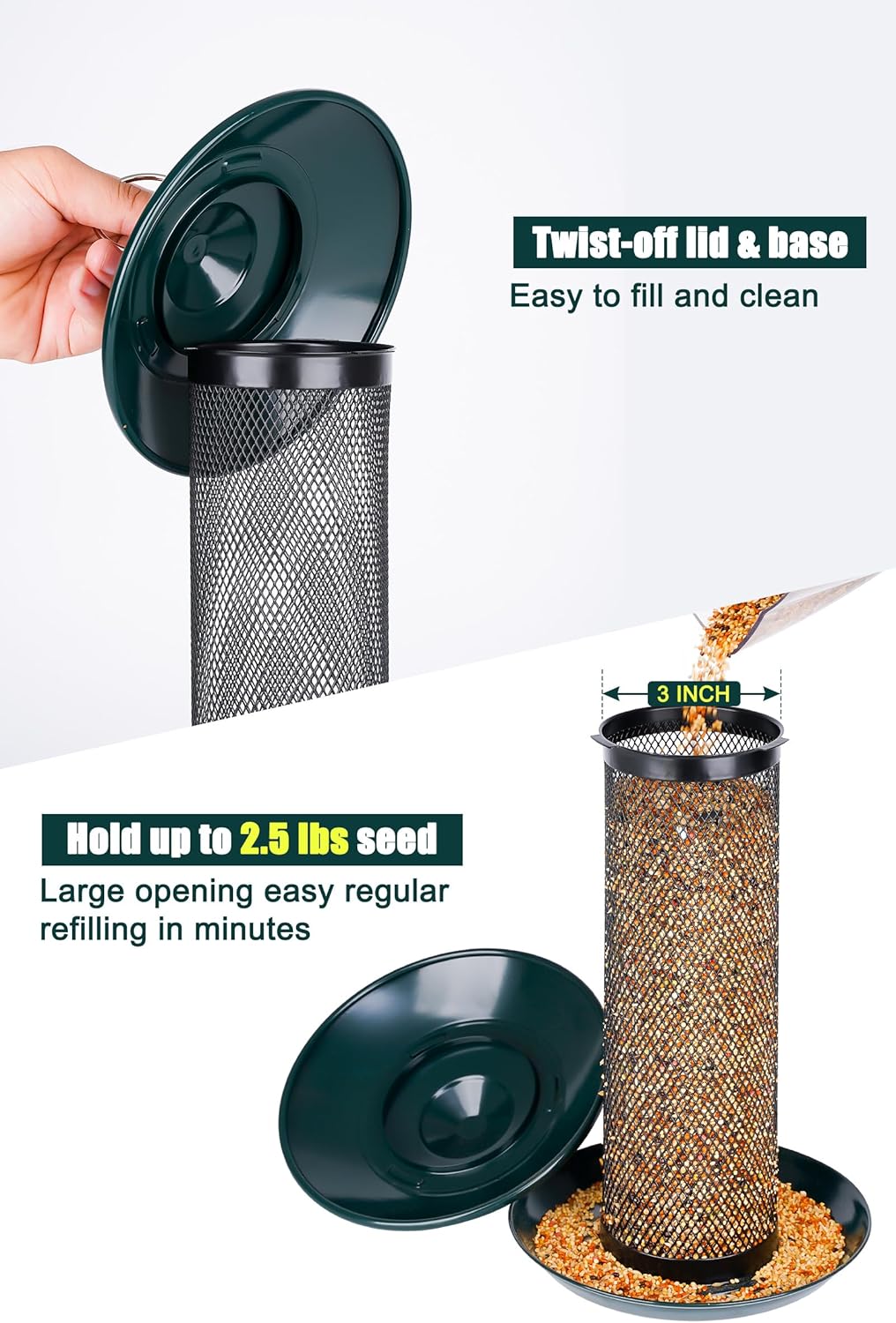 Gtongoko Finch Bird Feeders for Outdoors 2.5 LB Capacity Squirrel Proof Metal Tube Bird Feeders Thistle & Nyjer Seed Hanging Feeder, Green